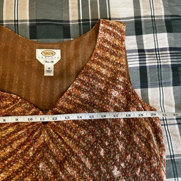 Vintage Talbots Babydoll Blouse Top Sz 16 Petite Brown Tan 100% Silk Y2K Fairy - Picture 10 of 11